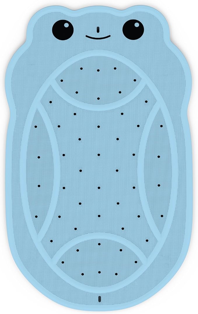 Upgraded Bathtub Mat Non Slip, Kids Bath Mat 30"x 18", Bath Mat for Tub Non Slip with Strong Suction and Textured Surface, Natural Rubber Latex Free PVC Free Safe for Baby, Frog Pattern, Blue