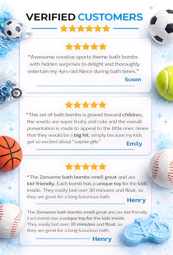 Bath Bombs for Boys with Toys Inside W/Flash Cards - Sports Bath Bombs for Kids - Gift Set of 18 Scented Organic Handmade - 2.5 oz with Natural Essential Oils - 18 Pack