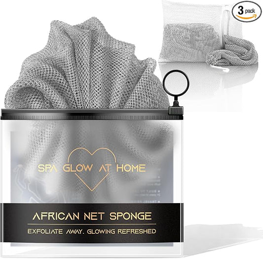 African Net Sponge - Deep Exfoliating Body Scrubber - Ultra Long African Net Sponge Reaches All Back Areas, Gently Buffs Away Dry Flaky Skin for a Renewed Feel, Home Spa Experience（Gray）