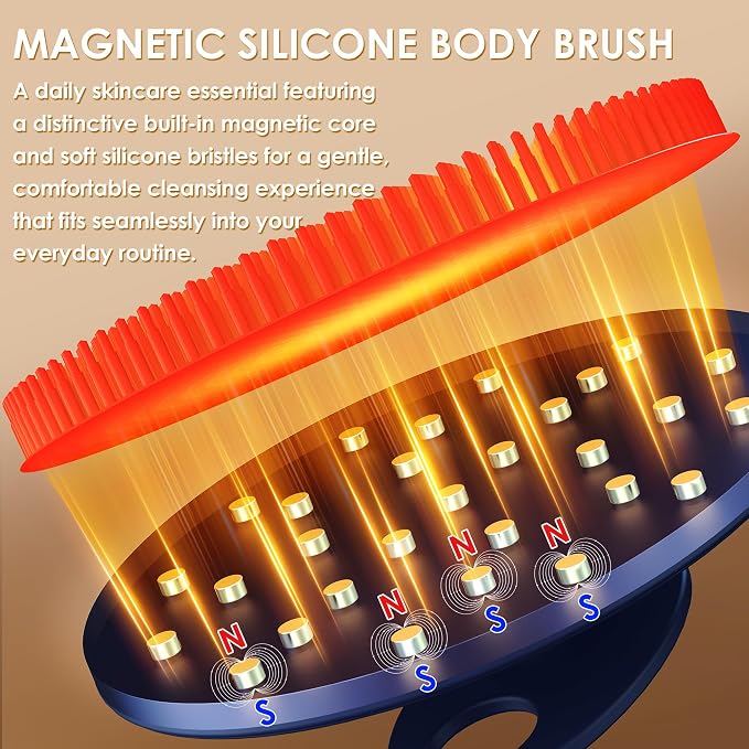 INNERNEED Magnetic Silicone Body Scrubber, Hygienic Shower Brush, Red | Gentle Exfoliating & Deep Cleansing Body Brush for Daily Shower, Skin Vitality