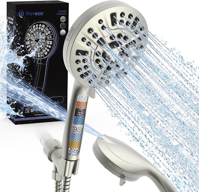 High Pressure Handheld Shower Head with Filter, 10 Spray Modes, Classic Nickel