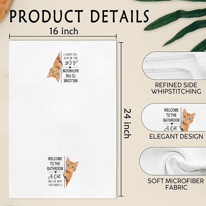 Funny Orange Tabby Cat Hand Towels for Bathroom, A Cat Will Be with You Shortly Hand Towels, Funny Orange Cats Dish Tea Towel for Kitchen Bathroom Decor, Cats Gifts for Kids Girls, 16x24