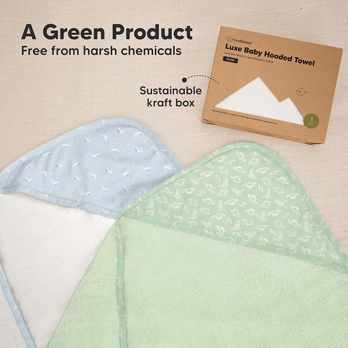 KeaBabies Hooded Baby Towel for Newborn, Baby Bath Towels (Dinos, 30x30) | Viscose Derived from Bamboo, Large Baby Towels with Hood, Boys, Girls, Toddler, Soft Absorbent Baby Bath Essentials