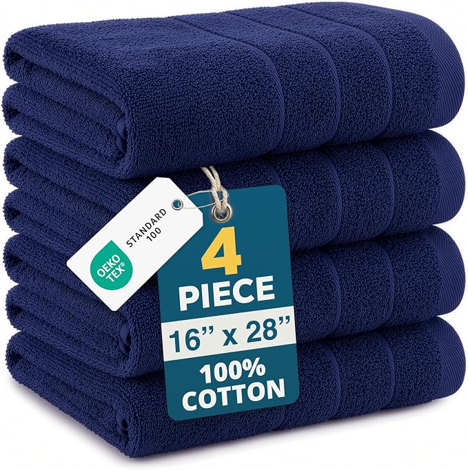 Casa Platino Hand Towels for Bathroom - 4 Pack (16"x28") - 100% Cotton Hand & Face Towels - Durable, Lightweight & Quick Dry - Affordable Bathroom Hand Towel, Everyday Essential for Dorm Rooms - Navy