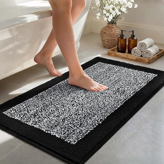 44x24 Large Bathroom Rugs Washable Non Slip, Black Bath Mat for Bathroom Floor Tub, Soft Absorbent Quick Dry Mats for Shower, Bathtub,Home Decor