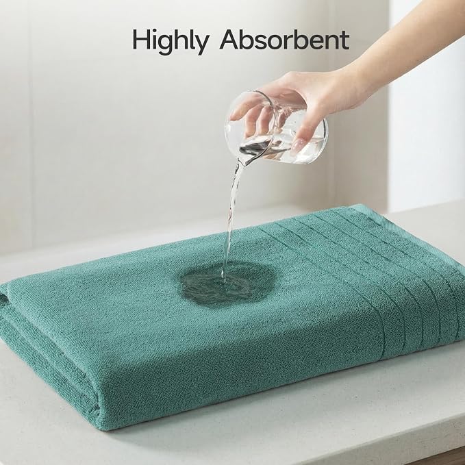 REDKISS 2 Pack Extra Large 35x70 Inch Cotton Bath Towels, Blue | 100% thick cotton, ultra soft & absorbent, quick dry blue towels for bathroom, gym, spa, pool, hotel