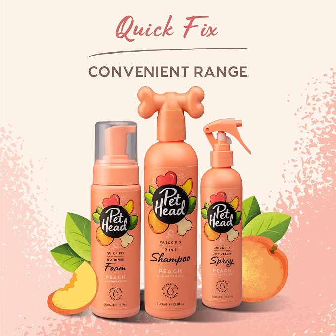 Pet Head Quick Fix 2 in 1 Dog Shampoo and Conditioner | Peach Scent | Dog Shampoo for Smelly Dogs | Nourishes and Softens Coat & Skin | Vegan | Gentle Formula for Puppies | Made in USA | 16fl oz.