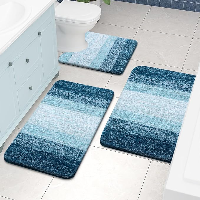 Arotive Microfiber Bathroom Rugs, Shaggy Soft and Absorbent Contour Toilet Rugs, Thick Plush Machine Washable Dry Bath Mats for Toilet Base, 24x20, Peacock Blue, U-Shape