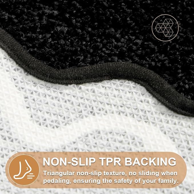 ORTIGIA Black Bath Mat with White Scallop Non Slip, Quick Dry Bath Rug Absorbent Soft Plush Microfiber Bathmat for Bathroom Floor Carpet for Sink Bedroom, 17x24