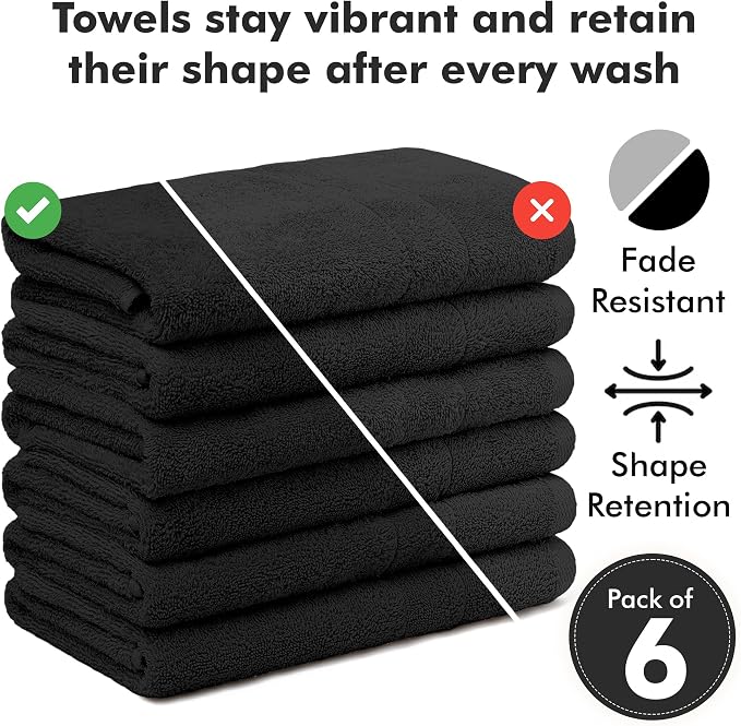100% Ring Spun Cotton Hand Towels for Bathroom – 550 GSM Soft & Absorbent Towel Set– Pack of 6 Small Towel (34x20in) – Quick Dry Luxury Cotton Hand Towels – Black