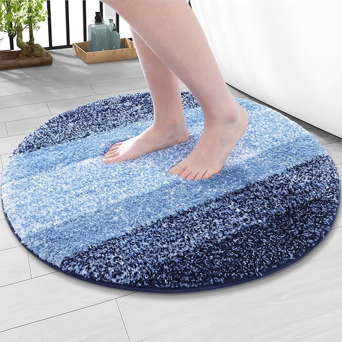 Arotive Microfiber Bathroom Rugs, Shaggy Soft and Absorbent Bath Rug, Thick Plush Machine Washable Dry Bath Mats for Bathroom, Tub and Shower, 30x30, Blue, Round