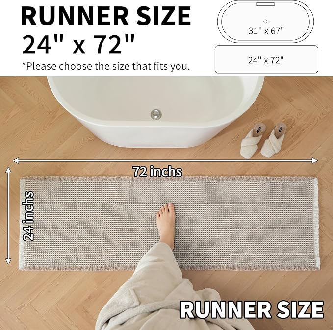 Waffle Bath Mat - Super Water Absorbing Bath Mat Quick Dry, Bathroom Rugs Non Slip Washable, Rubber Backed Bathroom Mat for Bathroom Floor, Tub and Shower, 24" x 72", Brown & White