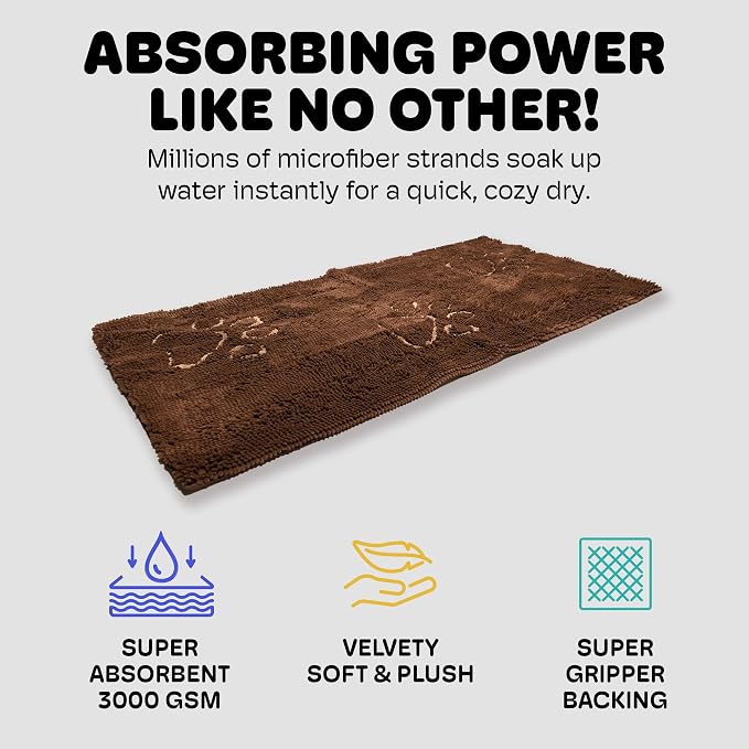 Dog Gone Smart Dirty Dog Doormat - Fast Drying Rug with Super Gripper Backing for Clean Floors - Super Absorbent and Machine Washable Mat for Muddy Paws - Mocha