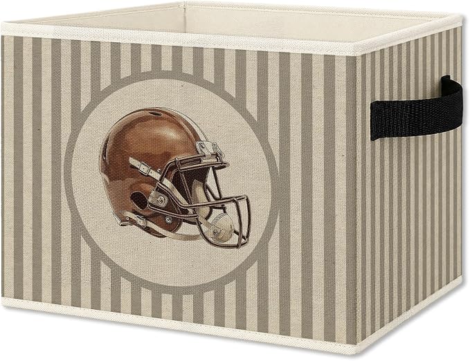 Vintage Football Helmet Boy Storage Bins Box with Handles, Sports Kids Decor for Boys, Neutral Striped Football Collapsible Organizer Basket for Nursery Room Bedroom Playroom Toys Books