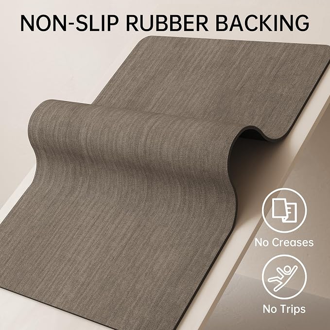 Mecko Bath Mat, Ultra Absorbent Quick Dry Bathroom Floor Mats-Rubber Non-Slip Thin Bathroom Rug Fit Under Door, Faux Suede Surface Shower Rug for Bathtub, Sink, Shower Room(Brown,20"x32")