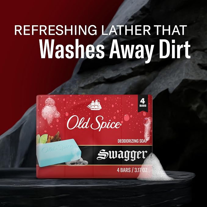 Old Spice Bar Soap for Men, Refreshing Clean to Wash Away Dirt & Odor, Cleansing Formula, Long-Lasting & Confidence-Boosting Fragrance, Swagger with Lime + Cedarwood Scent, 3.17 oz (Pack of 4)