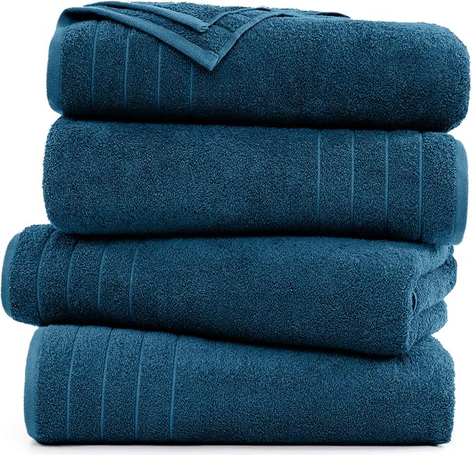DAN RIVER Extra Large Bath Towels Set of 4, 30 x 60 Inches - 100% Cotton Larger & Lighter Weight Towels for Bathroom - Quicker to Dry, Super Soft & Highly Absorbent Towels for Home, Blue Opal