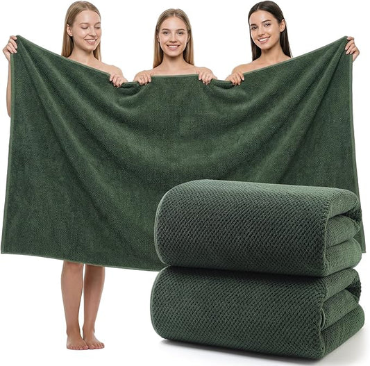 REDKISS Pack of 2 Jumbo Bath Sheets, 40 x 80 Inches Microfiber Bath Towels for Bathroom, Extra Large & Lightweight, Quick-Dry, Super Soft & Highly Absorbent, Perfect to Wrap Yourself in, Olive Green