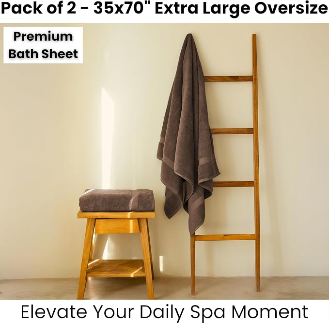 SALBAKOS 2-Piece 100% Turkish Cotton Extra Large Bath Towel 35x70 inch | Premium Hotel Quality Bath Sheet Towels | Thick, Soft, Absorbent, Oversized Bath & Beach Towels (Chocolate, 2 Bath Sheets)