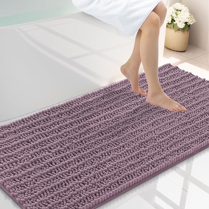 Smiry Bathroom Rugs Mat 47x24, Extra Soft Absorbent Chenille Bath Rugs, Non Slip Rubber Backing Machine Washable Quick Dry Bath Mats for Bathroom Floor, Tub, Shower, Home Decor Accessories, Deep Plum