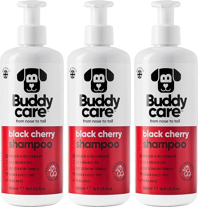 Black Cherry Dog Shampoo by Buddycare | Deep Cleansing Shampoo for Dogs | Black Cherry Scented | with Aloe Vera and Pro Vitamin B5 (50.72oz)