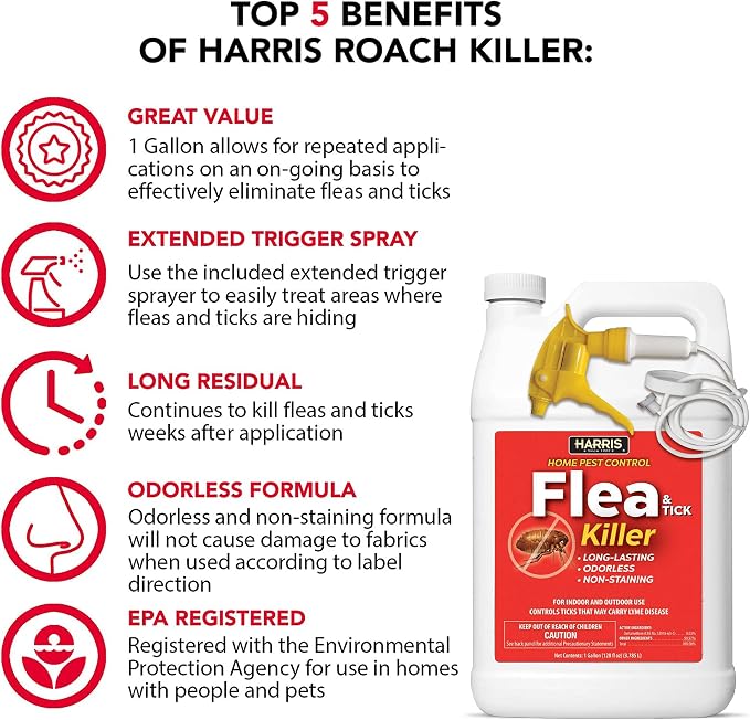 Harris Flea and Tick Killer, Liquid Spray with Odorless and Non-Staining Extended Residual Kill Formula (Gallon)