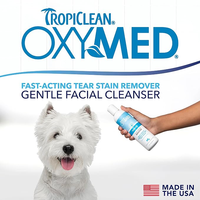 TropiClean Oxymed Tear Stain Remover for Dogs & Cats, Tearless Around The Eye Cleaner for Dogs & Cats 8 Ounce