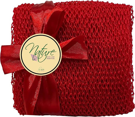 Net Bath Sponge, Customized N1 Weave, Long, Skin Exfoliation, African, Porous, Stretches Horizontally to Approximately 49" (Red).