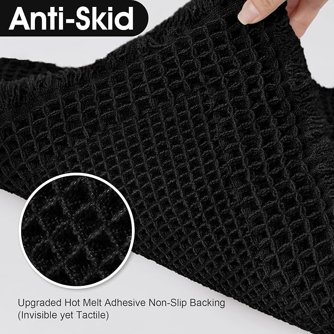Upgraded Waffle Bath Mat Set 3 Piece Black-Bordered, Super Absorbent Non-Slip Quick Dry Bathroom Rugs with Tassels, Machine Washable Ultra Soft Boho Bath Rugs for Floor, Bath Mats Boho Farmhouse Decor