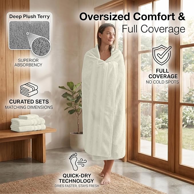RIVERSIDE Pack of 2 Extra Large Bath Sheets 35 x 70 Inches, 100% Ring Spun Cotton, Hotel Quality, Oversized Bath Towels, Super Soft, Highly Absorbent & Quicker to Dry, Cannoli Cream