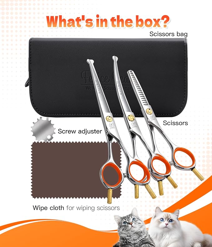 5" 3-in-1 Dog Grooming Scissors Set with Comb, Straight, Curved & Thinning Shears, Japanese 440C Stainless Steel Pet Grooming Kit for Dogs and Cats, Sharp Durable Blades