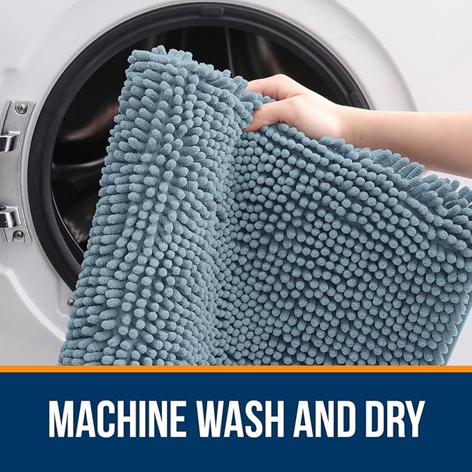OLANLY Toilet Rugs U-Shaped 20x20, Extra Soft Absorbent Chenille Contour Bathroom Rugs for Toilet, Dry Quickly, Machine Washable, Non-Slip Bath Mat, Airy Blue
