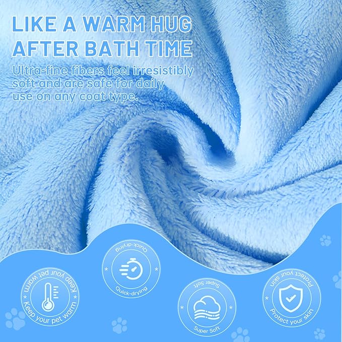 DuckSky 5Pcs 29.5 x 13.77'' Cat Towels Microfiber Pack Bulk, Quick Drying Absorbent Pet Puppy Towels for Pet Kitten Grooming，Hair Drying Small Puppy Dog，Bathing Shower