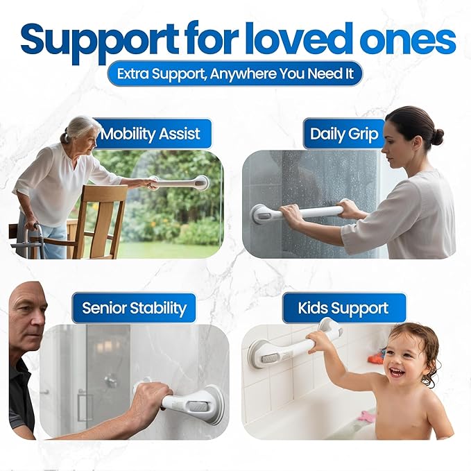 Safe-er-Grip Safe-er-Grip Changing Lifestyles Suction Cup Grab Bars for Bathtubs & Showers; Safety Bathroom Assist Handle, White & Grey, 12 inches
