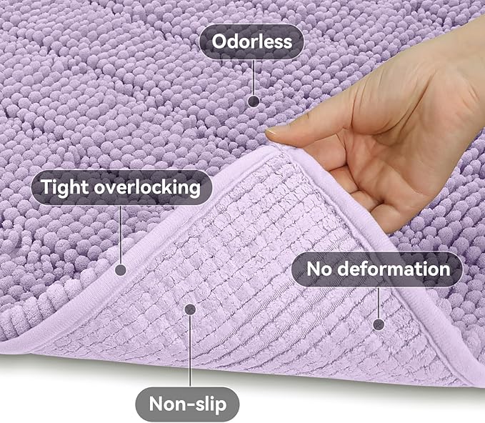 Bcoimo Large Bathroom Rug, Chenille Bath Mat with High Low Pile Design, Soft Absorbent Non Slip Bath Rug, Machine Washable Quick Dry Mat for Shower, Tub, Sink and Vanity