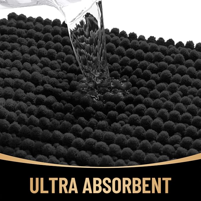 OLANLY Thick Large Bathroom Rugs 40x32, Extra Soft Absorbent Chenille Bath Rugs, Rubber Backing, Machine Wash Dry, Bath Mats for Bathroom Floor, Tub and Shower, Home Decor Accessories, Black