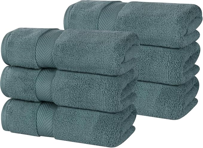 Superior Cotton Hand Towel Set, Medium Sized Towels, Plush Soft Absorbent Bathroom Basics, Home Essentials, Spa, Salon, Hotel, Kitchen, Luxury Quick Dry, Zero Twist Collection, Set of 6, Jade Green