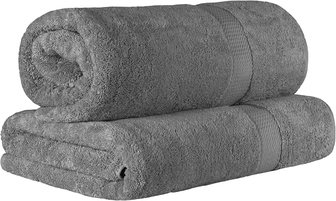 SUPERIOR Egyptian Cotton Pile Heavyweight Bath Sheet, 2 Piece Set, Charcoal | Highly Absorbent, Ultra Soft Luxury 800 GSM Towel Set for Bathroom, Shower, Hotel Essentials Oversize Plush Madeline Towels