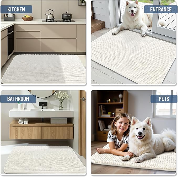 Arotive Bathroom Rugs 24" x 16", Ultra Soft Absorbent Chenille Bath Rugs, Rubber Backing, Machine Washable Bath Mats for Bathroom Floor, Tub and Shower, Home Decor Accessories, Ivory
