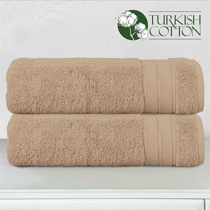 Elegant Comfort Three Line Popcorn Towel Set for Bathroom 27 x 54 inches, Premium Hotel Quality 2-Pack Bath Towels, 100% Turkish Cotton, Soft and Durable, Quick Dry and Highly Absorbent, Tan