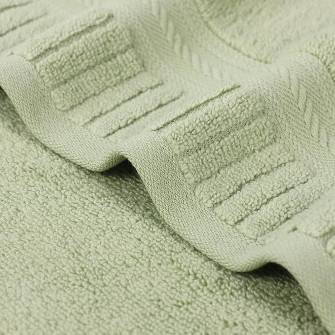 Superior Venice Zero Twist Cotton Medium Weight Towels, for Guest Bath, Bathroom, Shower, Spa, Plush Towels, Bath Essentials, Ribbed Textured Border, Bath Towels, Set of 2, Green