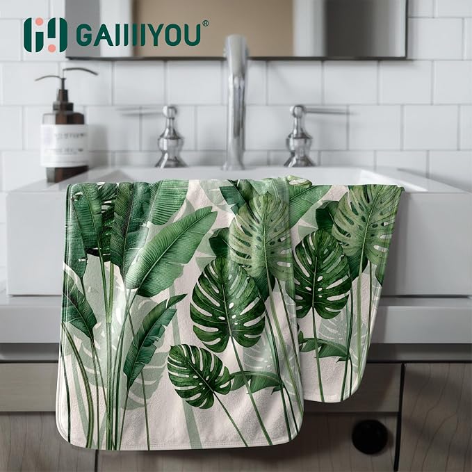 Botanical Leaf Microfiber Hand Towels Soft High Absorbent Towel for Bathroom Kitchen