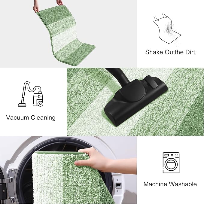 Smiry Dog Door Mat for Muddy Paws, Absorbs Moisture and Dirt, Low-Profile Entryway Mat with Non-Slip Backing, Entry Indoor Outdoor Doormat for Inside Floor (48x30 Inches, Sage Green, Striped)