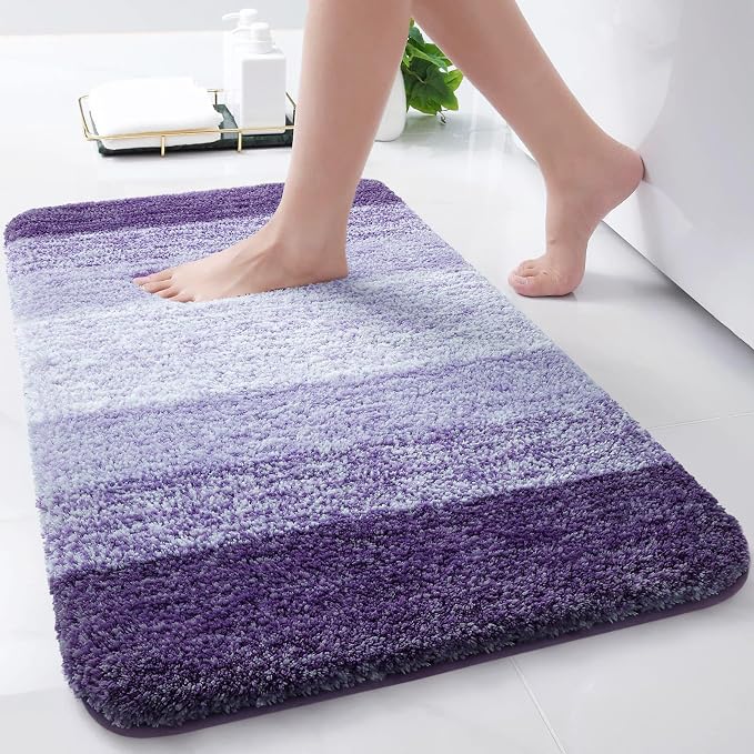 Arotive Microfiber Bathroom Rugs, Shaggy Soft and Absorbent Bath Rug, Thick Plush Machine Washable Dry Bath Mats for Bathroom, Tub and Shower, 30x17, Dark Purple, Rectangular