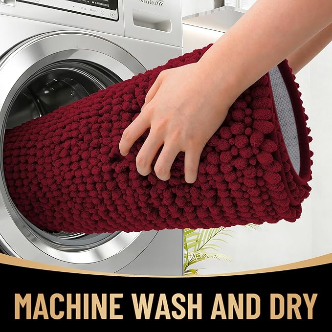 OLANLY Thick Large Bathroom Rugs 70x46, Extra Soft Absorbent Chenille Bath Rugs, Rubber Backing, Machine Wash Dry, Bath Mats for Bathroom Floor, Tub and Shower, Home Decor Accessories, Burgundy