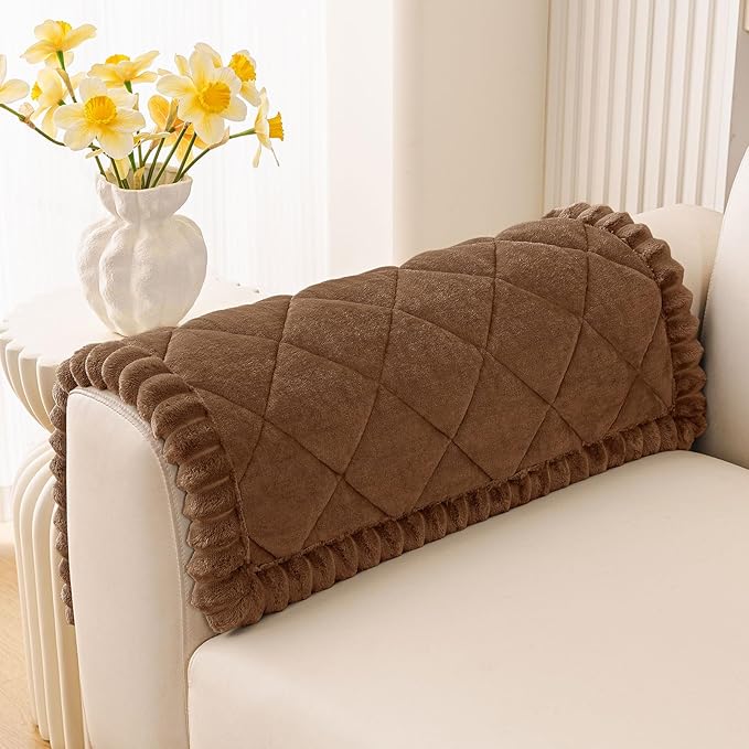 Smiry Couch Cover for Dogs, Non Slip Washable Pet Sofa Protector for Large Dogs, Cats, Fuzzy Plush Sofa Covers Backrest & Armrest, Against Fur, Dirt & Scratch Resistant, Brown, 20"×24", 2 Pack