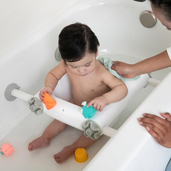 Regalo Baby Basics Baby Bath Seat with Suction Cups, Sit-Up Bath Support for Infants, Secure Baby Bath Chair for Bathtub, Easy Clean with Drain Holes, Fits Standard Tubs, White