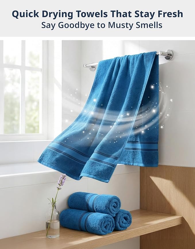 LANE LINEN 100% Cotton 4 Pack Bath Towels Set (28"x54") - Zero Twist, Large Cotton Towels for Bathroom - Quick Dry, Soft & Absorbent Bath Towel Set - Pre Shrunk, Wide Variety of Colors - Sea Port