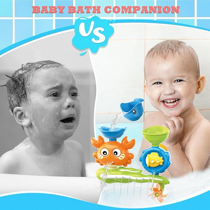 Baby Bath Toys for Kids Ages 1-3, Crab Bathtub Water Toys for Toddler 2-4, Mold Free Bath Toys W/ Suction Cup for Babies 6-12 Months Boys Girls Infant Gifts (Orange)
