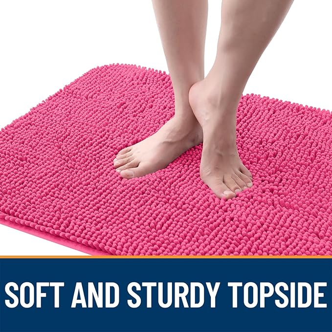 OLANLY Dog Door Mat for Muddy Paws 54x32, Absorbs Moisture and Dirt, Absorbent Non-Slip Washable Doormat, Quick Dry Chenille Mud Mat for Dogs, Entry Indoor Entryway Carpet for Inside Floor, Hot Pink